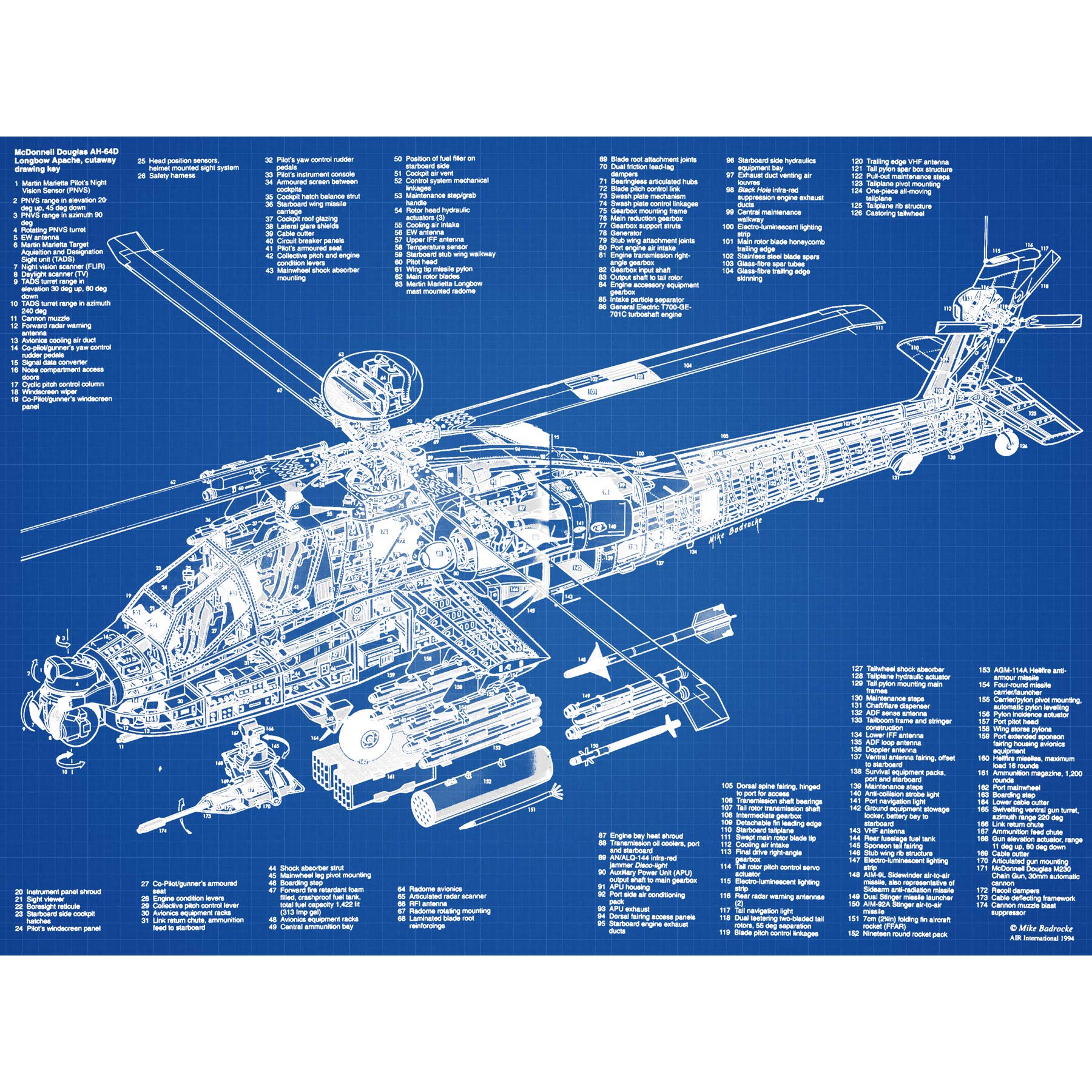 Artery8 AH-64D Apache Attack Helicopter Military Patent Plan Premium Wall Art Canvas Print 18X24 Inch