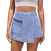 luvamia Denim Skorts for Woman Cargo Faux Wrap Jean Skort Skirts Stretchy High Waisted Skirt Shorts Country Concert Wear