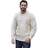 Aran Crafts Irish Soft Cable Knitted Crew Neck Unisex Sweater (100% Pure New Wool)