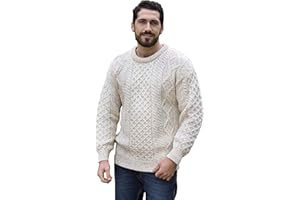 Aran Crafts Irish Soft Cable Knitted Crew Neck Unisex Sweater (100% Pure New Wool)