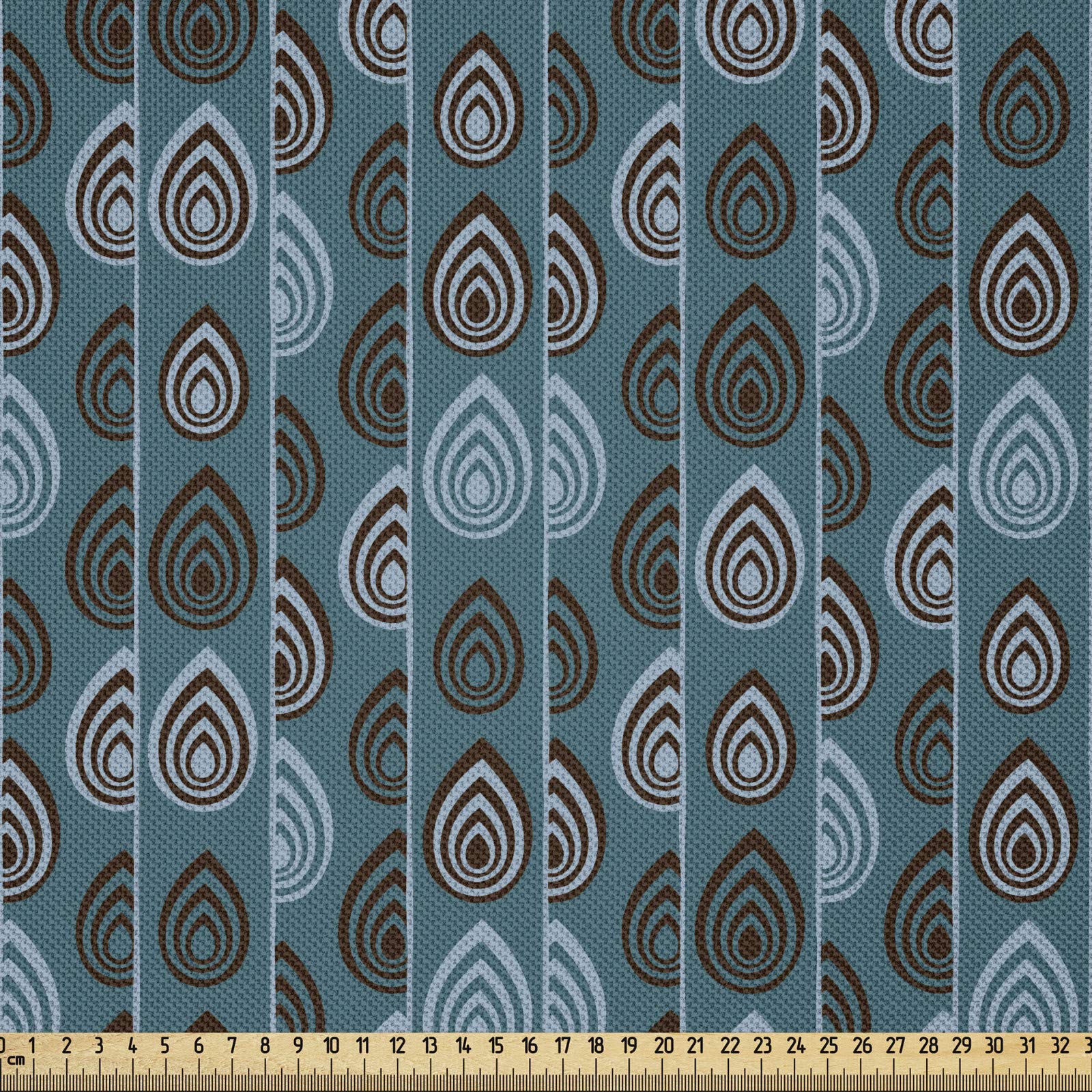 ABAKUHAUS Ethnic Fabric by the Yard, Striped Hand Drawn Pattern Based on a Traditional Ornament, Microfiber Fabric for Arts Crafts Textiles Decor 1M (148x100cm), Teal Bluegrey Dark Brown