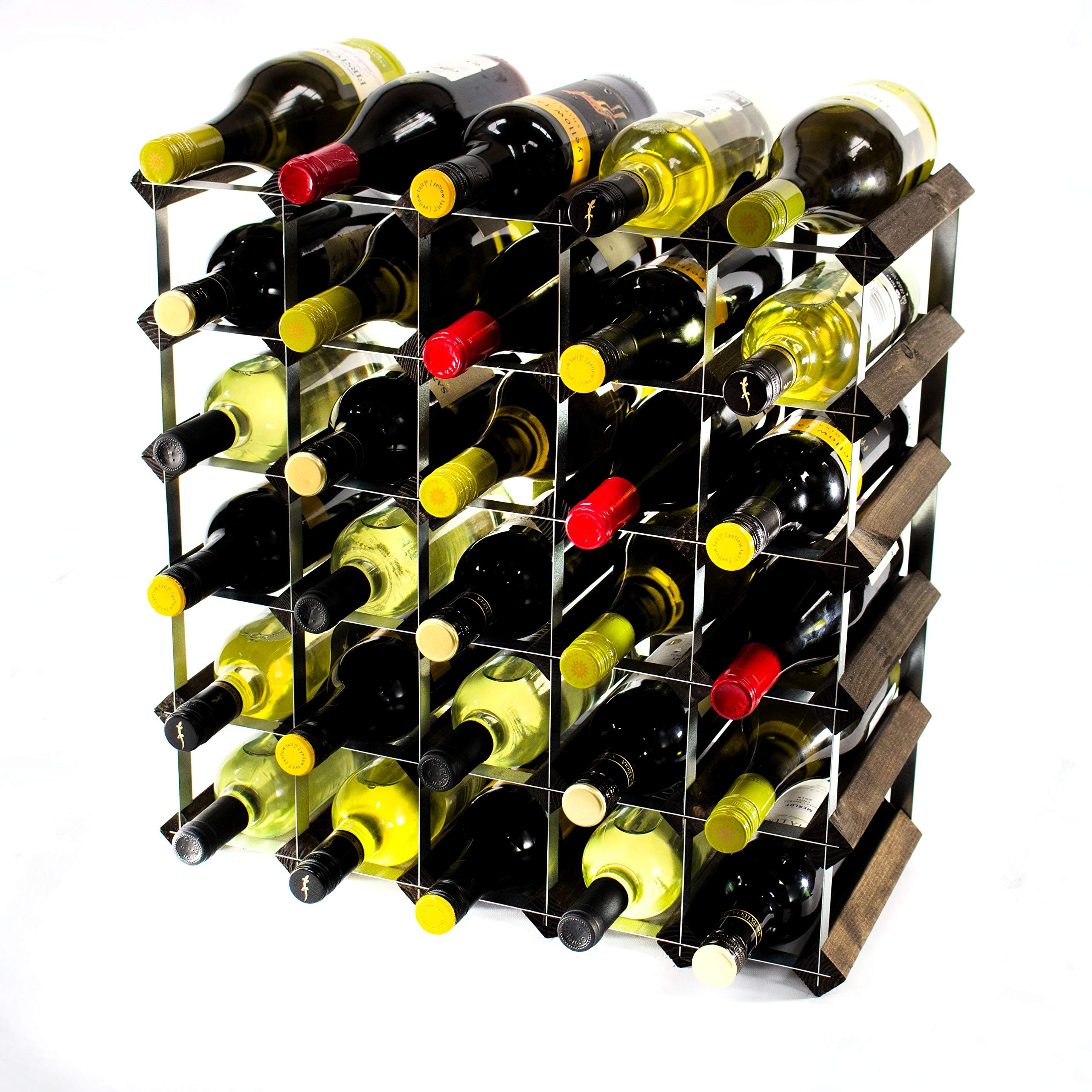 Classic 30 Bottle Dark Oak Stained Wood and galvanised Metal Wine Rack self Assembly