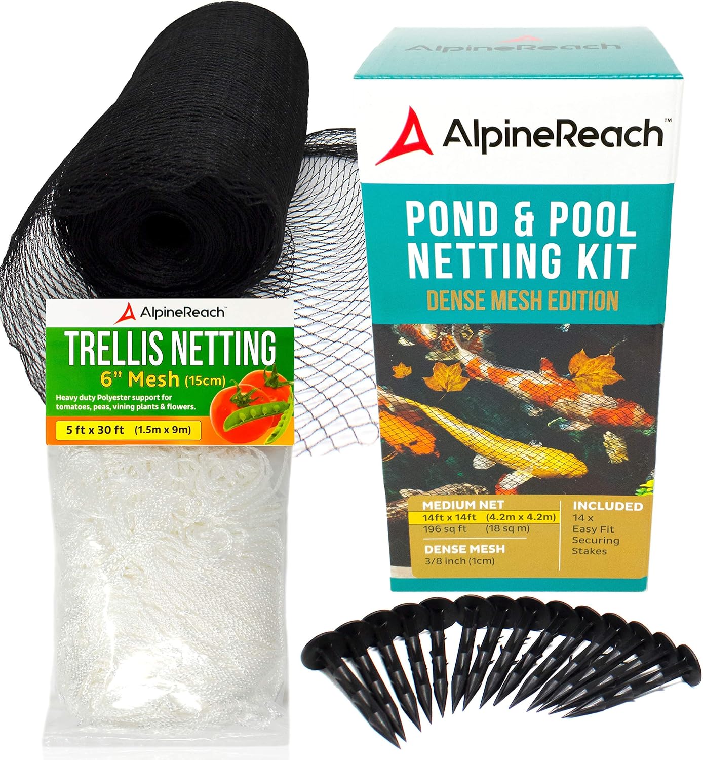 AlpineReach Koi Pond Netting Kit 14 x 14 Feet Black & 5 x