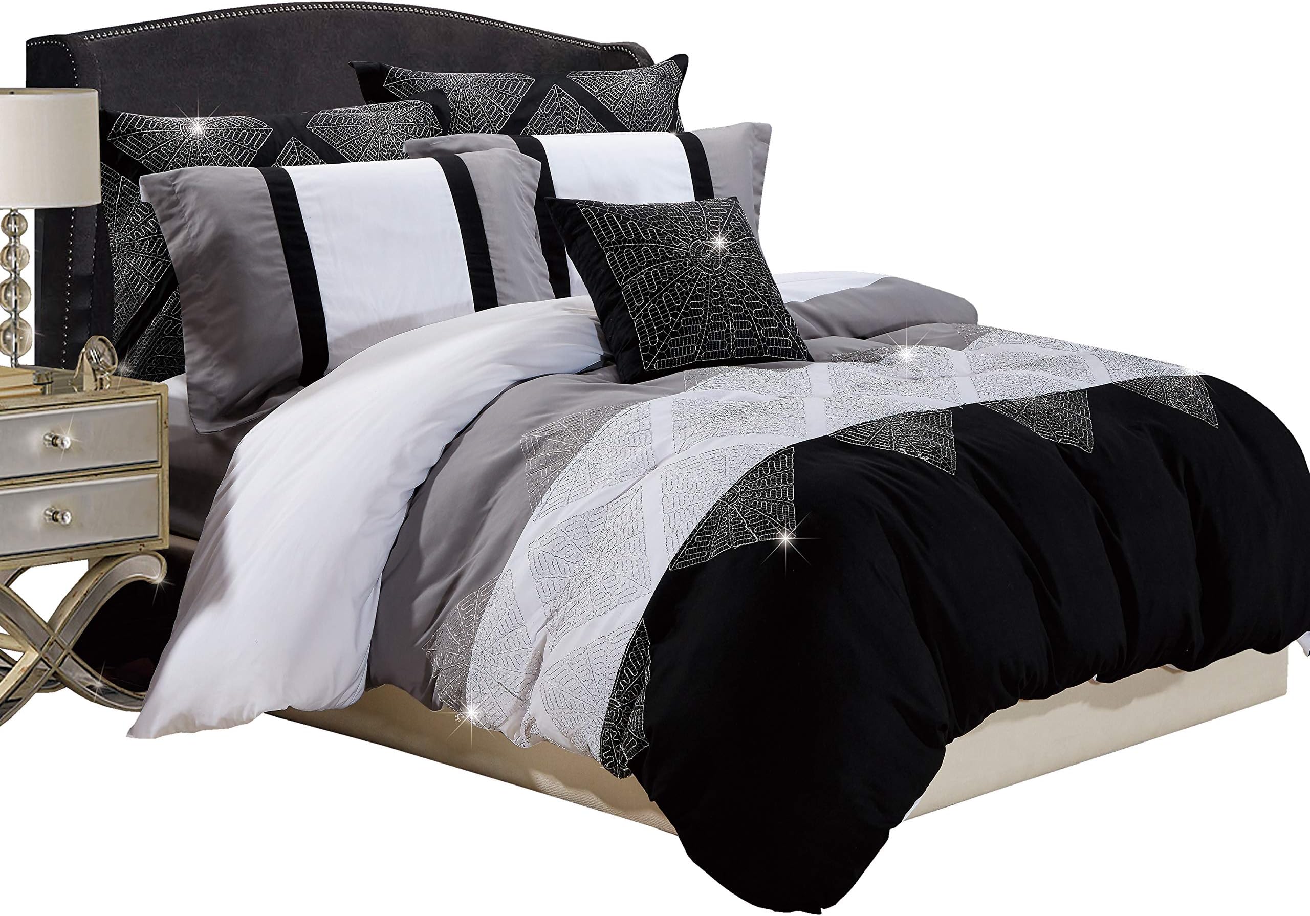 Sunrise Bedding Set 3 Pcs, King Bedding Duvet Cover with Pillowcases (Eva Monochrome, Double)