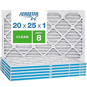 Aerostar Clean House 20x25x1 MERV 8 Pleated Air Filter, Made in the USA, 6-Pack,White