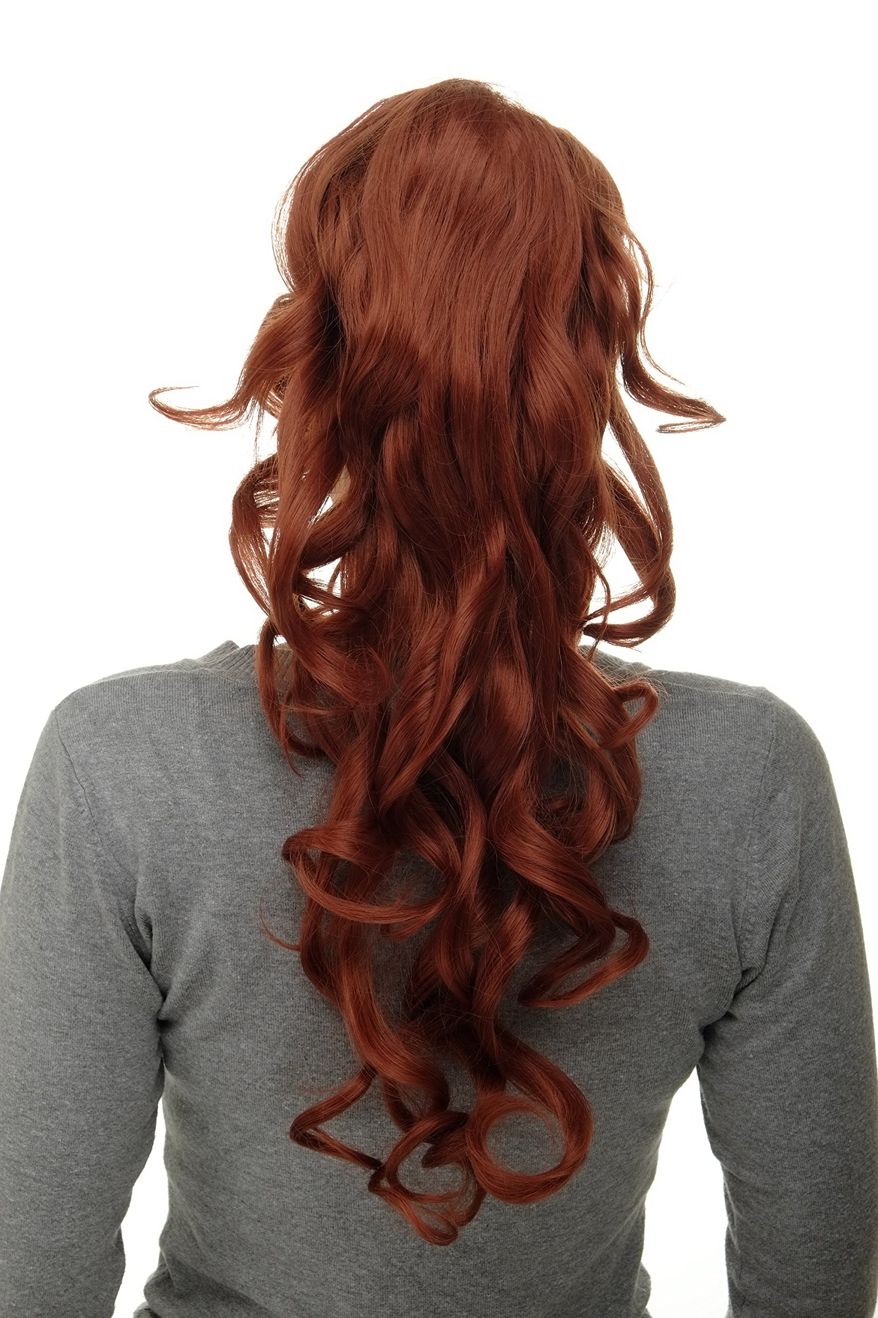 WIG ME UP WK08-350 Hairpiece ponytail with micro clamp, combs and elastic draw string curly curls voluminous very long dark copper red 23inch