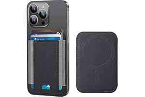 HiWe for MagSafe Wallet, Magnetic Card Holder for iPhone 15/14/13/12 Series, Minimalist Leather Wallet, 1 Slot, Fit 6 Cards, Slim, RFID Blocking, Black