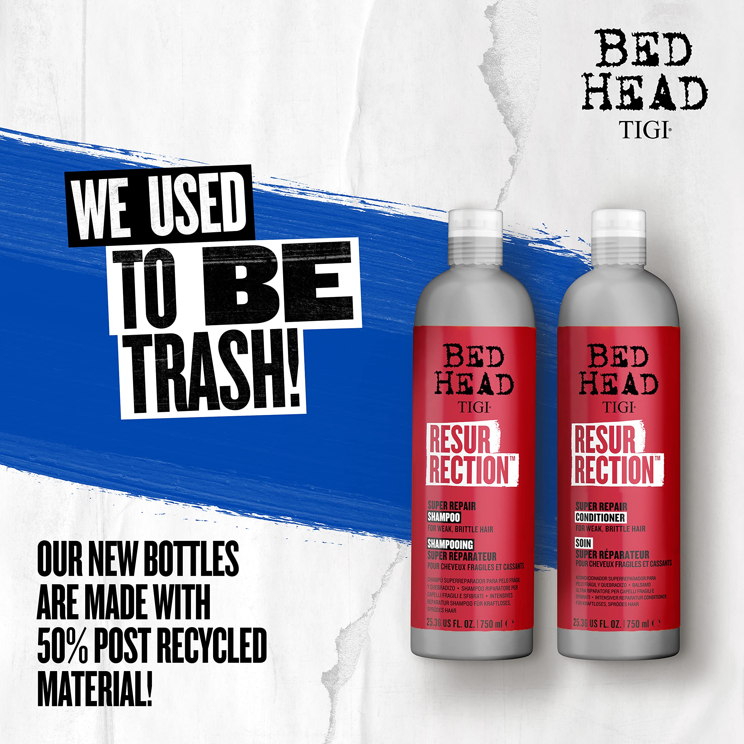 Bed Head by TIGI Moisturizing Shampoo and Conditioner Set for Damaged Hair, Resurrection Infused Hair Care with The Resurrection Plant, 25.36 fl oz, 2 Pack