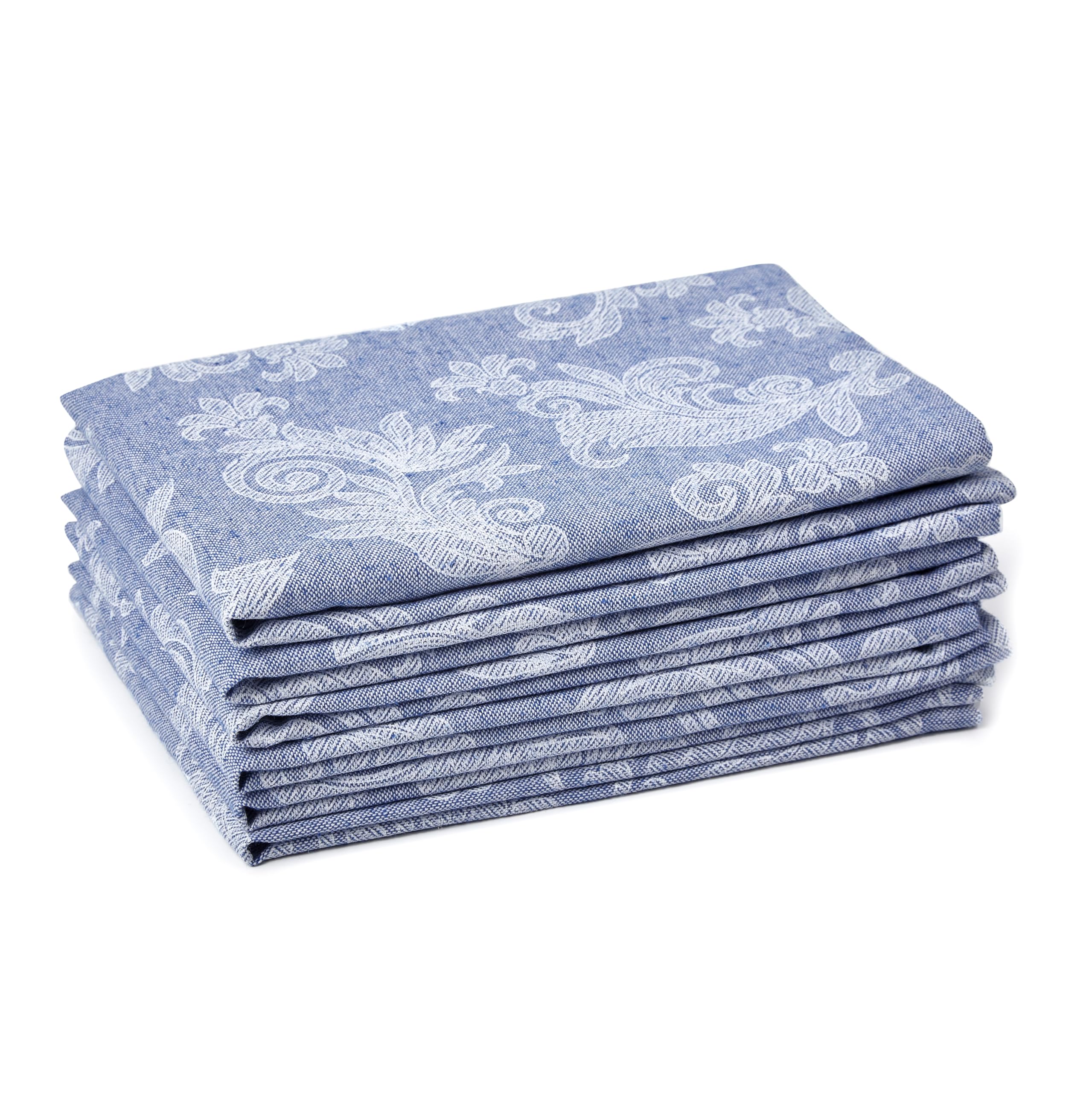 Encasa XO Blue Cloth Napkins Set of 6, 45x45 cm | Floral Jacquard Design Cotton Serviettes Napkins | Washable & Reusable Napkin for Wedding, Holiday, Halloween, Parties & Everyday Table Decor
