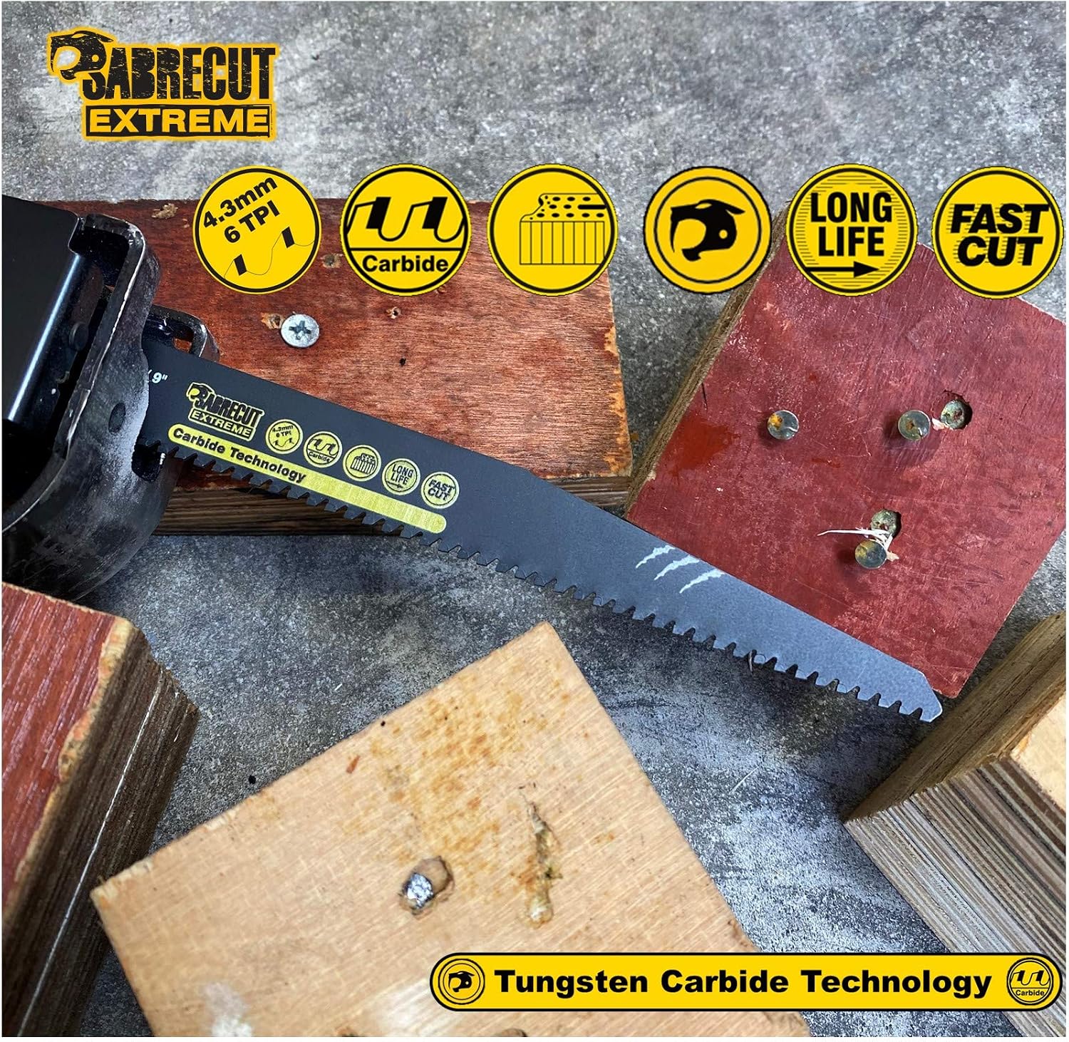 2 x SabreCut SCRS1140HM_2 Tungsten Carbide 228mm 6 TPI S1140HM Aerated Concrete Brick Plastic and Metal Straight Cutting Reciprocating Sabre Saw Blades - Image 5