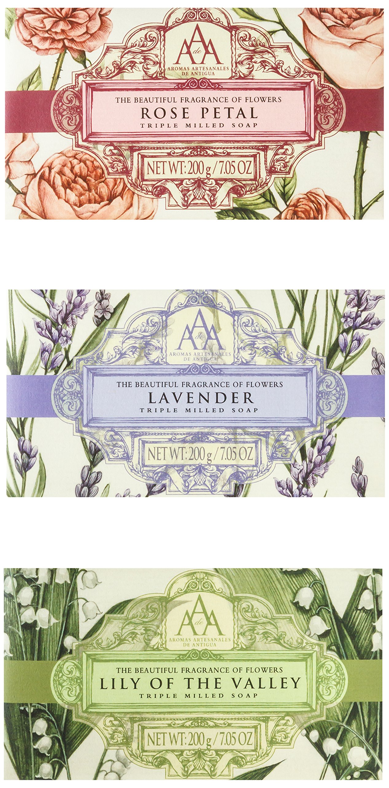 Aromas Artesanales de Antigua Peony Plum, Orange Blossom, & White Jasmine Soap Set 3 x 200g