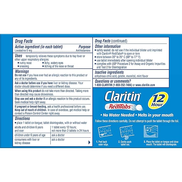 CLARITIN NON-DROWSY REDITABS INDOOR & OUTDOOR ALLERGIES 12 HOUR RELIEF TABLETS – 30 CT, 5MG.