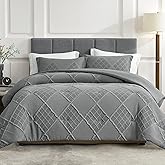 Amélie Home Queen Comforter Set, 3 Piece Grey Jacquard Bedding Set with 2 Pillow Cases, Soft Microfiber Diamond Design, Lightweight All-Season for Bedroom & Dorm