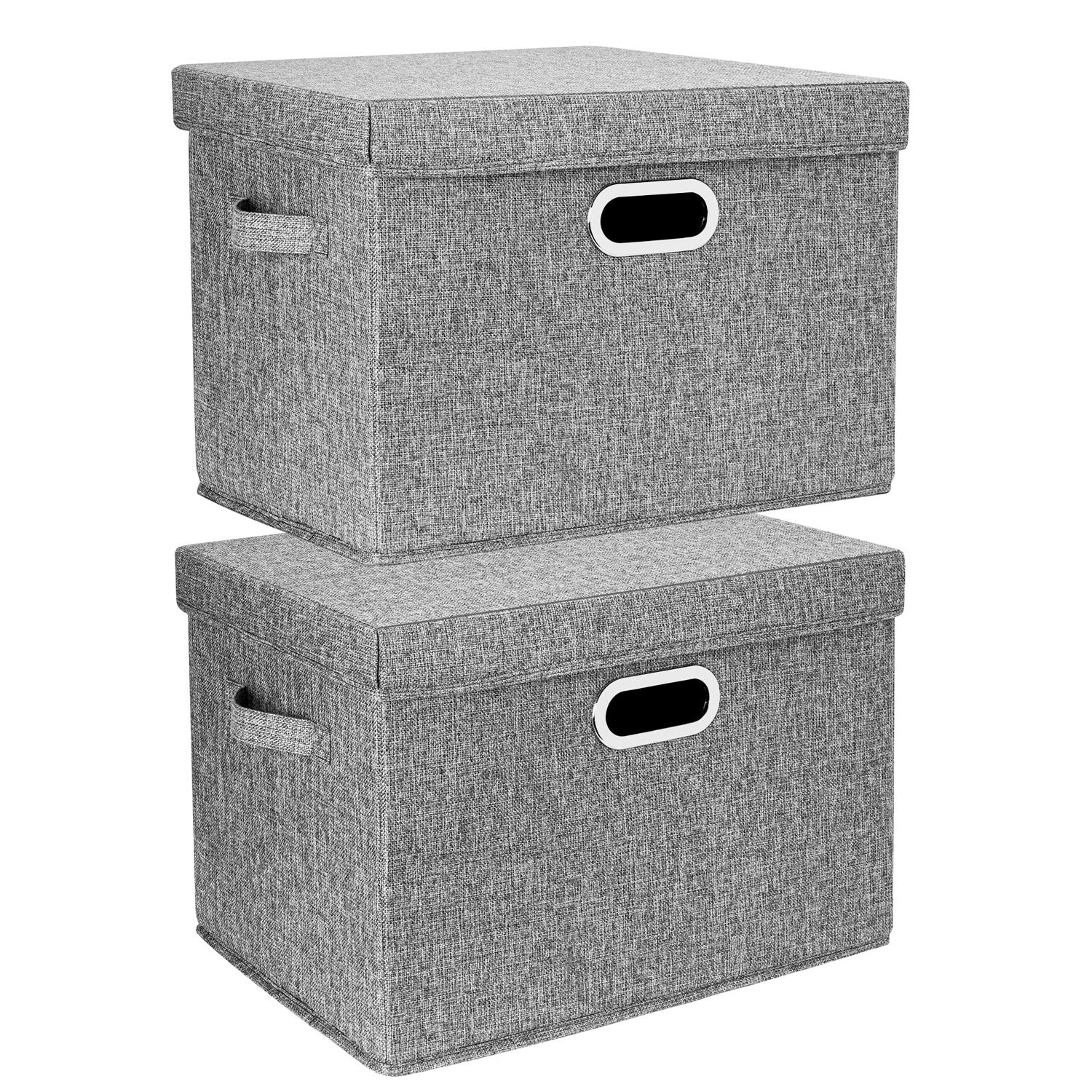 TYEERS Large Storage Box with Lid, Collapsible, Washable, Fabric Storage Box for Clothes, Wardrobe Storage, 44x30x29 cm, Set of 2, Grey — image 1