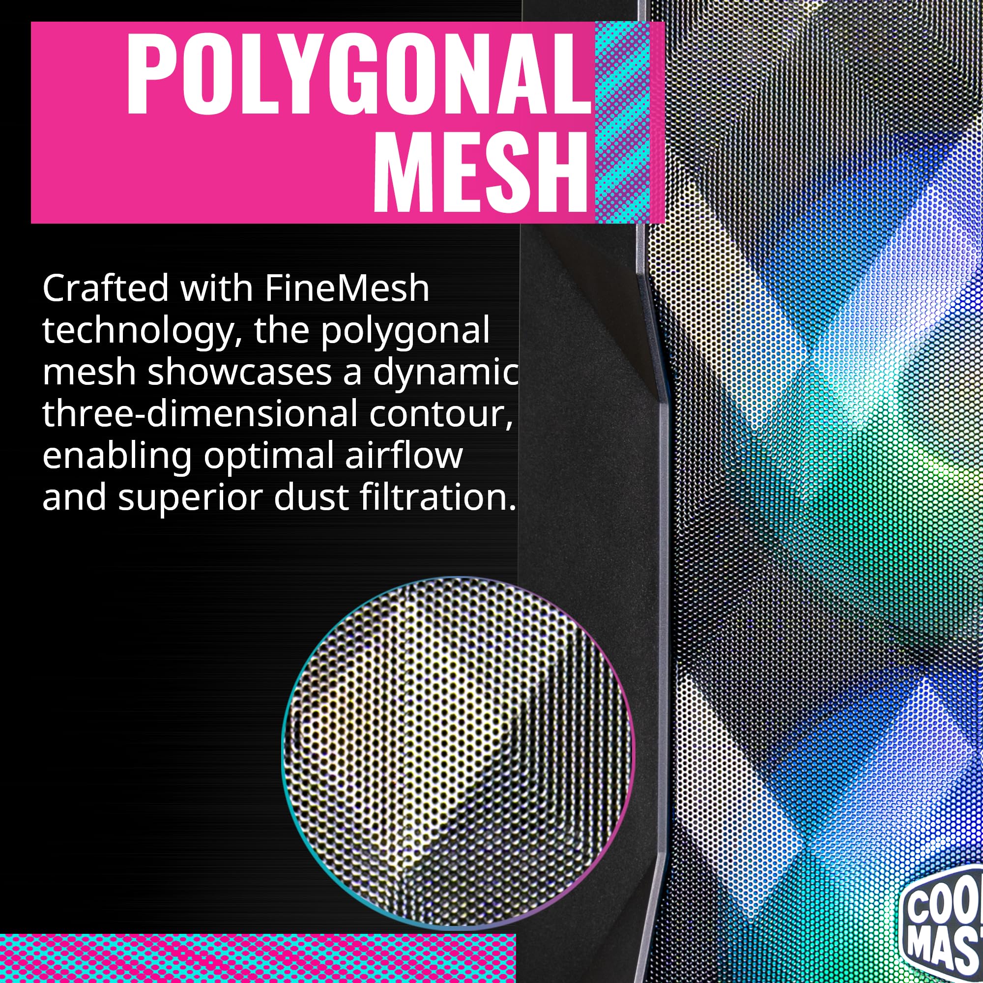 OPEN BOX] Cooler Master TD300 Mesh Micro-ATX Tower With Polygonal Mesh Front Ana Removable Top Panel, ARGB/PWM Hub Tempered Glass, 2 X Sickleflow PWM - View #3