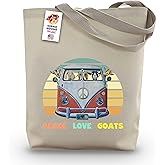 Peace Love Goats Tote Bag - Gifts For Mom - Goat Lover Gift - Goat Gifts For Women -Handmade Totes - Goat Canvas Totes - Cute Goat Reusable Shopping Bag - Grocery Bag - Handbag - Beach Bag
