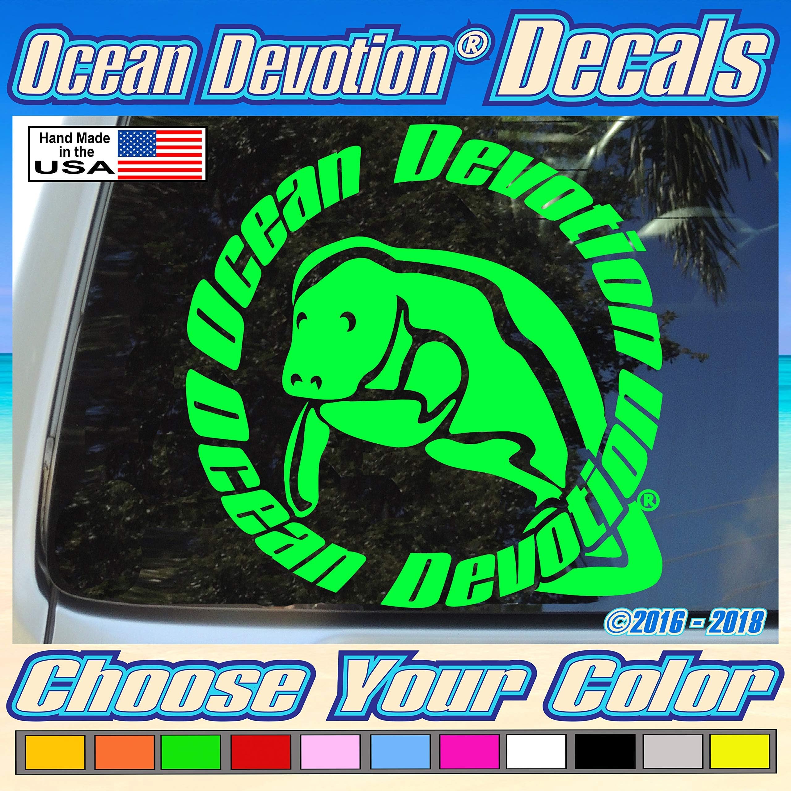 Manatee “Ocean Devotion®” Vinyl Decal / Sticker 8w x 5h inches - Keywords... Salt Life, Reel Life, Beach Life, Sea Life, Surf, Surfing, Fishing, Automobile, Car, Truck, Boat, Window, Hobie Cat