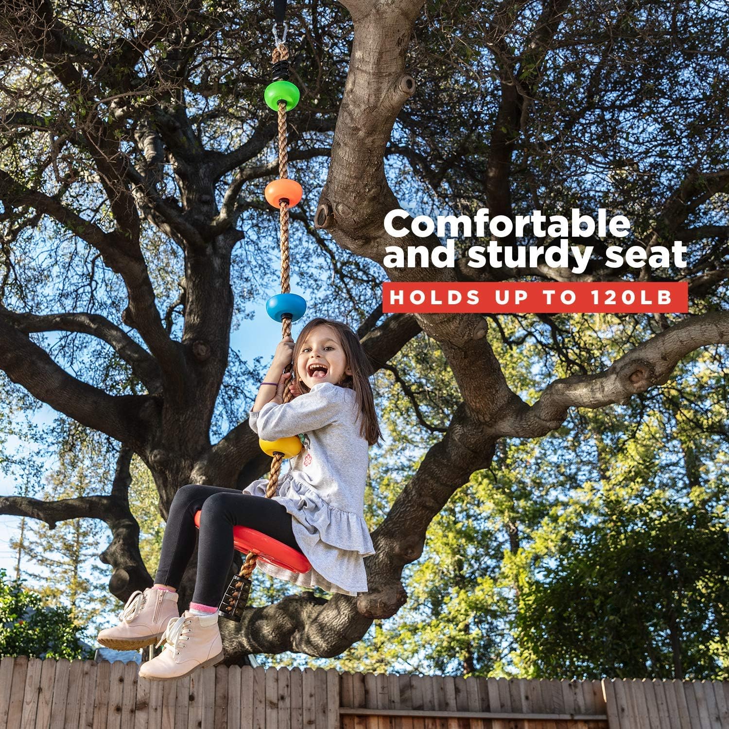 Climbing Rope Tree Swing with Platforms and Disc Swings Seat - Playground Swingset Accessories Outdoor for Kids - Trees House Tire Saucer Swing Outside Playset Toys - Carabiner and 4 Ft Tree Strap: Toys & Games