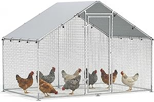 PawHut Metal Chicken Coop, 9.8 x 5.6 FT Walk-in Chicken Run with Weatherproof UV Cover, Lockable Door, Large Outdoor Poultry 