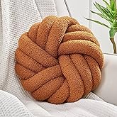Uvvyui Knot Pillows, 14 Inch Decorative Throw Pillows Round Pillows Cushion, Soft Handmade Knotted Ball Pillow Plush Cushion Home Decor for Bed Couch Living Room (Caramel, 14 Inch)