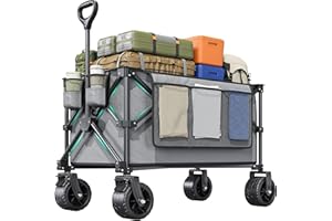 YITAHOME 300Lbs Large Collapsible Foldable Wagon, Heavy Duty Beach Wagon Cart Utility Wagon with 3.2in Wide All Terrain Wheels, Side Pocket, Cup Holder, Mesh Cover for Sports, Shopping, Camping - Gray
