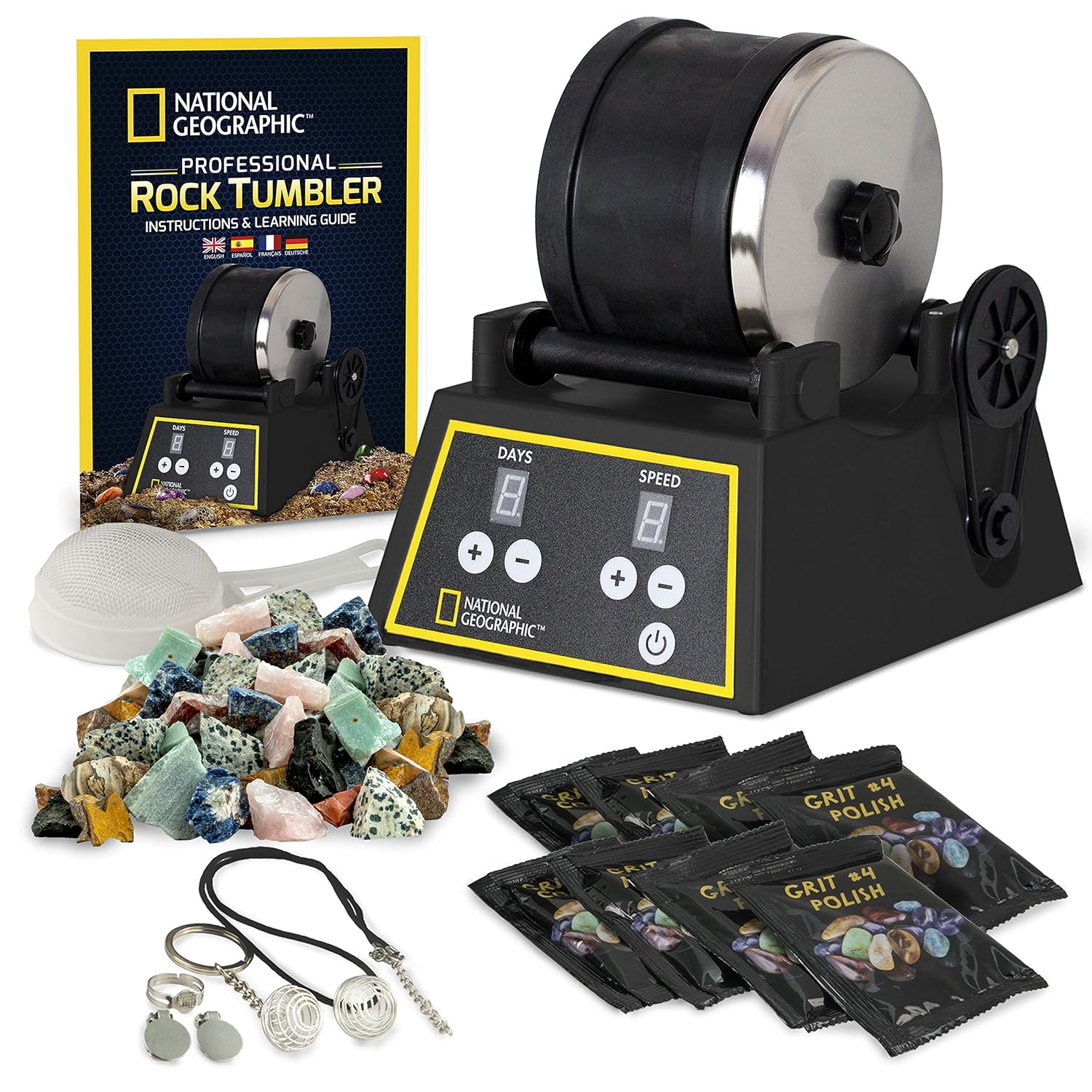 National Geographic Professional Rock Tumbler Kit Features Include