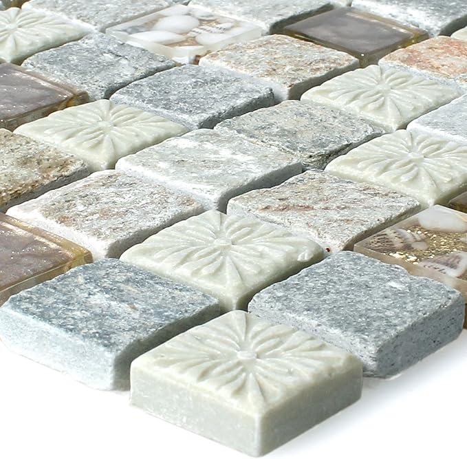 Quarzit Naturstein Glas Mosaik Fliesen Harmonia Gold Beige für