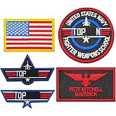 DFANG 5 PCS Top Gon Patches, Morale Pilot Iron on US Military Patch | Embroidered and US Flag Patches for Jackets Backpacks Caps Hats Bags Clothing Tactical for Backpacks Bundle