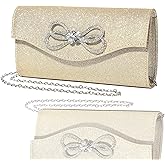 MUDUO Women Diamond Bow Evening Bag Rhinestone Clutch Purse Wedding Prom Purse Formal Cocktail Party Handbag