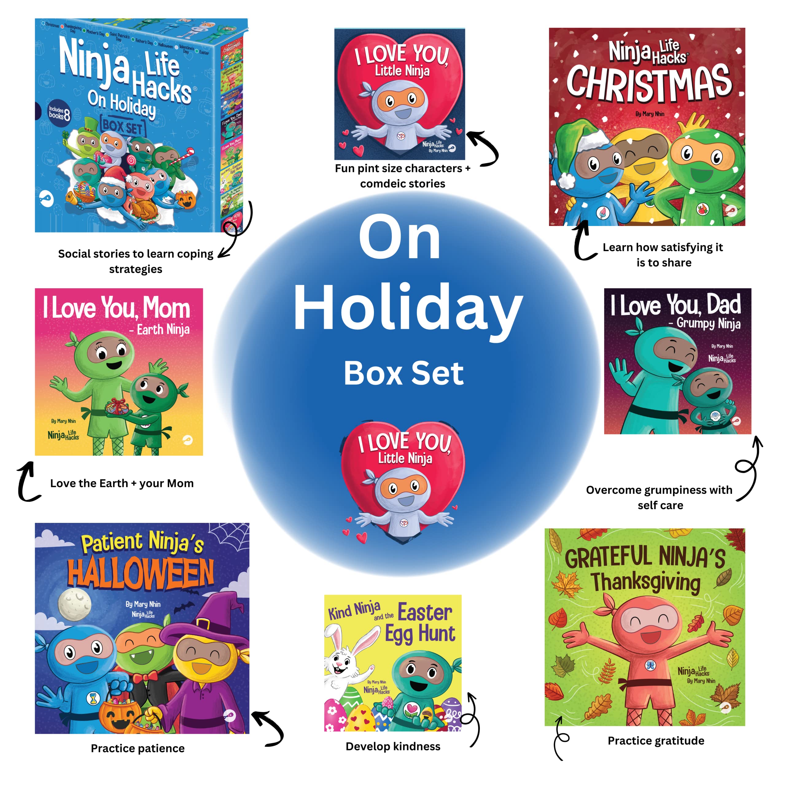 Ninjas On Holiday Box Set (Books 81-88: I Love You, Little Ninja, St. Patrick's Day Race, Kind Ninja and the Easter Egg Hunt, I Love You, Mom -Earth Ninja, I Love You, Dad -Grumpy Ninja….) Ninjas On Holiday Box Set (Books 81-88: I Love You, Little Ninja, St. Patrick's Day Race, Kind Ninja and the Easter Egg Hunt, I Love You, Mom -Earth Ninja, I Love You, Dad -Grumpy Ninja….) Paperback Hardcove