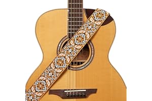 Amumu 2" Orange Embroidery Guitar Strap - Premium Leather Ends - for Acoustic, Electric, Bass Guitars, Adjustable 37'' to 63"