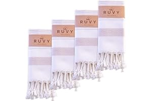 Ruvy Home Basics Turkish Hand Towels for Bathroom Set of 4 | 18"x40", Cotton | Bathroom Hand Towels & Decorative Hand Towels for Bathroom, Kitchen Towels, Dishcloth, Tea, Yoga, Face, Gym - Beige