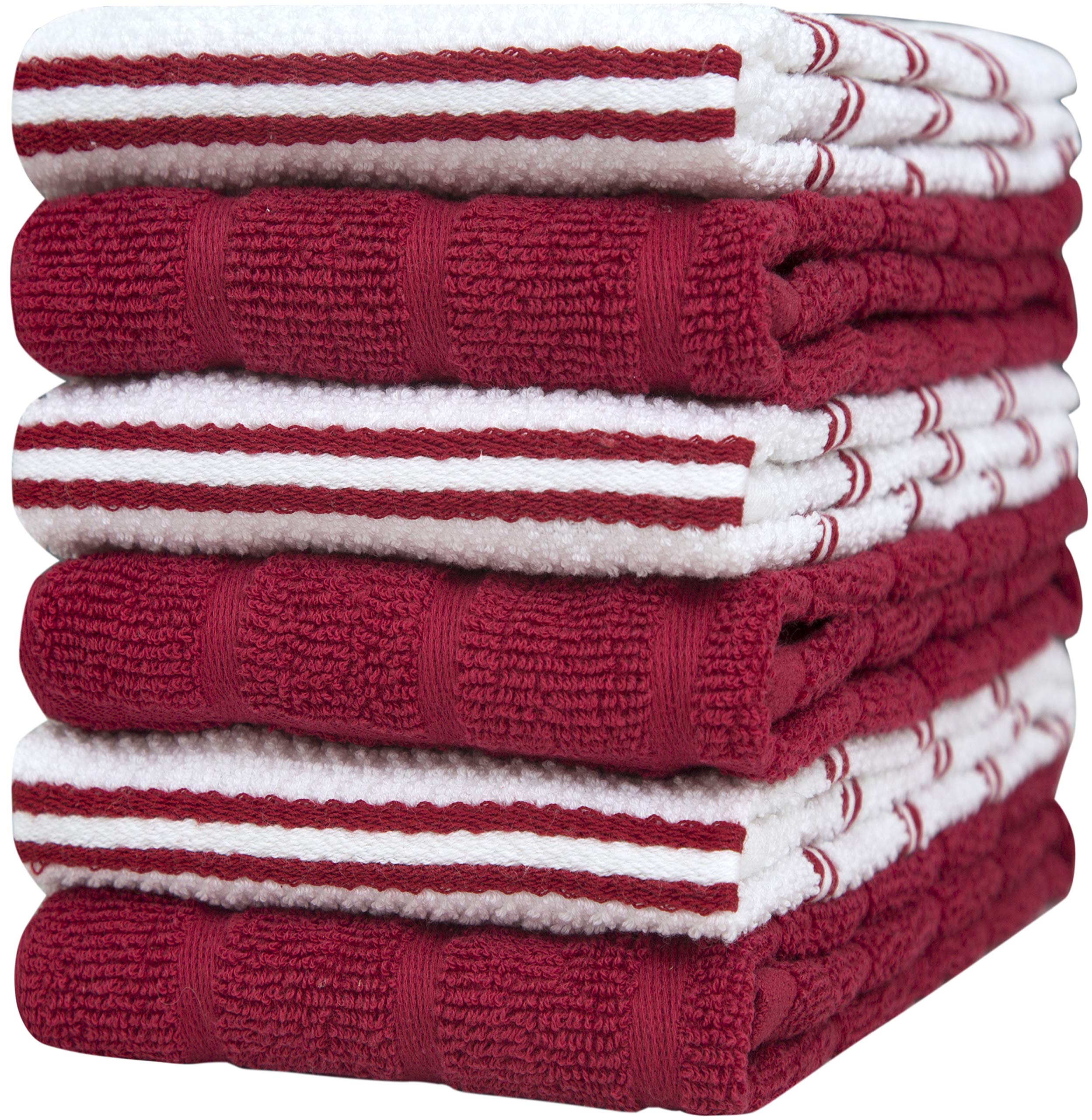 6 Pack Popcorn Grid Design Tea Towel Set / 16” x 28”/ 40 x 71 cm/Thick, Plush 100% Ring-Spun Cotton/Yarn Dyed Variety Pack/Luxury Hand Towels (Red)