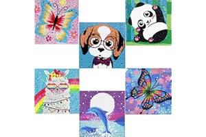 DIYDECORFUN 5D Diamond Painting Kits for Kids, Big Gem Diamond Arts Kits for Girls Boys，Alpaca Butterfly Easy Dot Painting Rhinestone Jewel Art，Panda Dog Whale Paint by Stickers for Kids 9-12 ages(6 PACK)