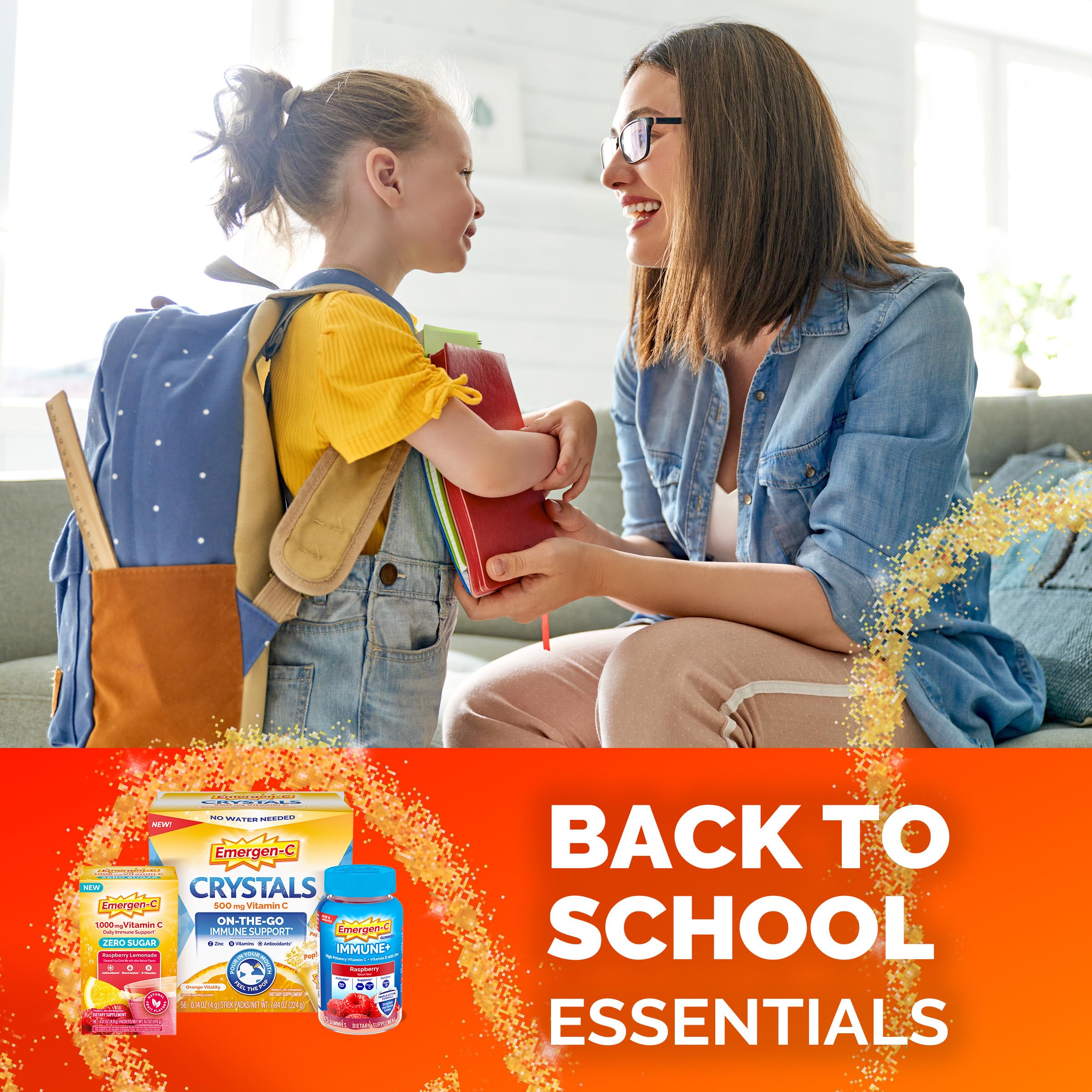 Emergen-C Kidz Crystals, On-the-Go Emergen-C Immune Support Supplement with Vitamin C, B Vitamins, Zinc and Manganese, Sparkly Strawberry, Stocking Stuffer - 56 Stick Packs