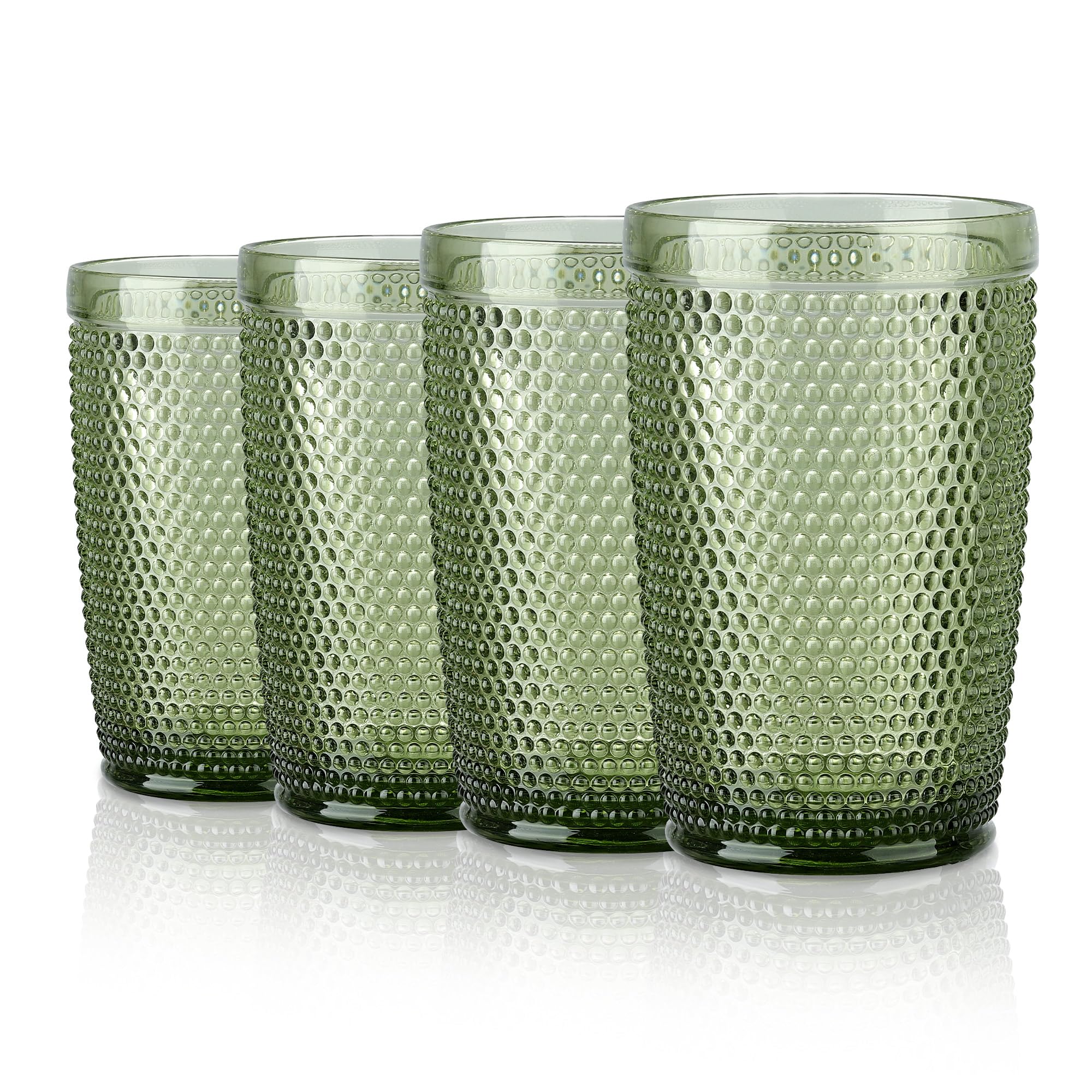 Joeyan Highball Drinking Glasses Set of 4, 350ml Water Glass Cups Colored Tumbler Glasses Juice Glasses Embossed Glassware Set for Cocktail Soda Juice Beverage Coffee Tea Gift, Green