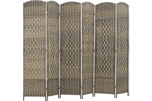 HOMCOM 6 Panel Room Divider, 6' Tall Folding Privacy Screen, Hand-Woven Freestanding Wall Partition for Home Office, Bedroom, Dark Rustic Oak