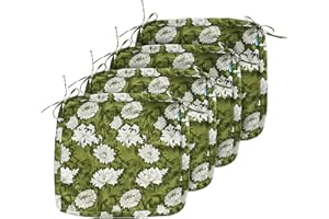 ARTPLAN Patio Chair Seat Cushion Slipercover(Cover-only No Insert) Outdoor Patio Cushion Covers Set with Tie,Zipper Colsure,Floral 20"X22"X4"(4 Pack),Green Leaf