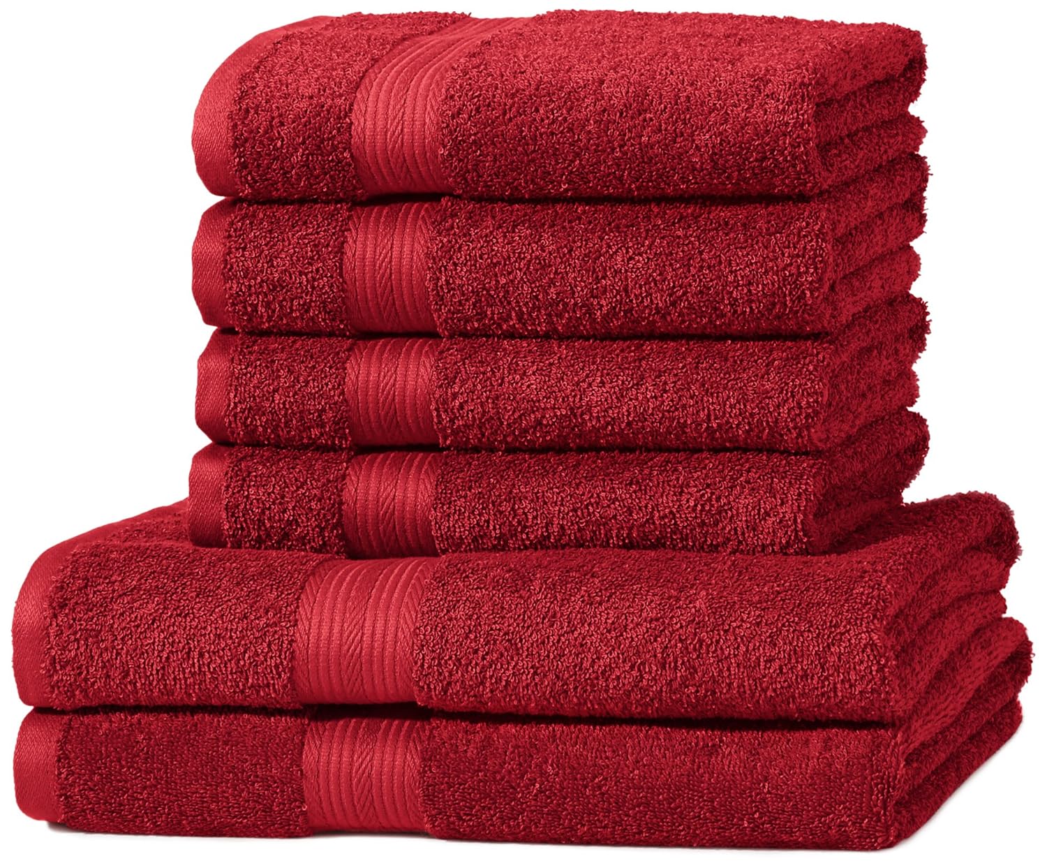 AmazonBasics Fade Resistant Towel Set, 2 Bath and 4 Hand Red, 500gsm Amazon.co.uk Kitchen & Home