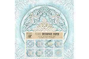 FLONZ Decoupage Paper Pack (24 Sheets 6"x6") Art Deco Snowy Tiles # Vintage Styled Pattern Paper for Decoupage, Craft and Scrapbooking