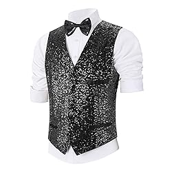 Pixiemain Mens Sequin Vest Christmas Party Formal