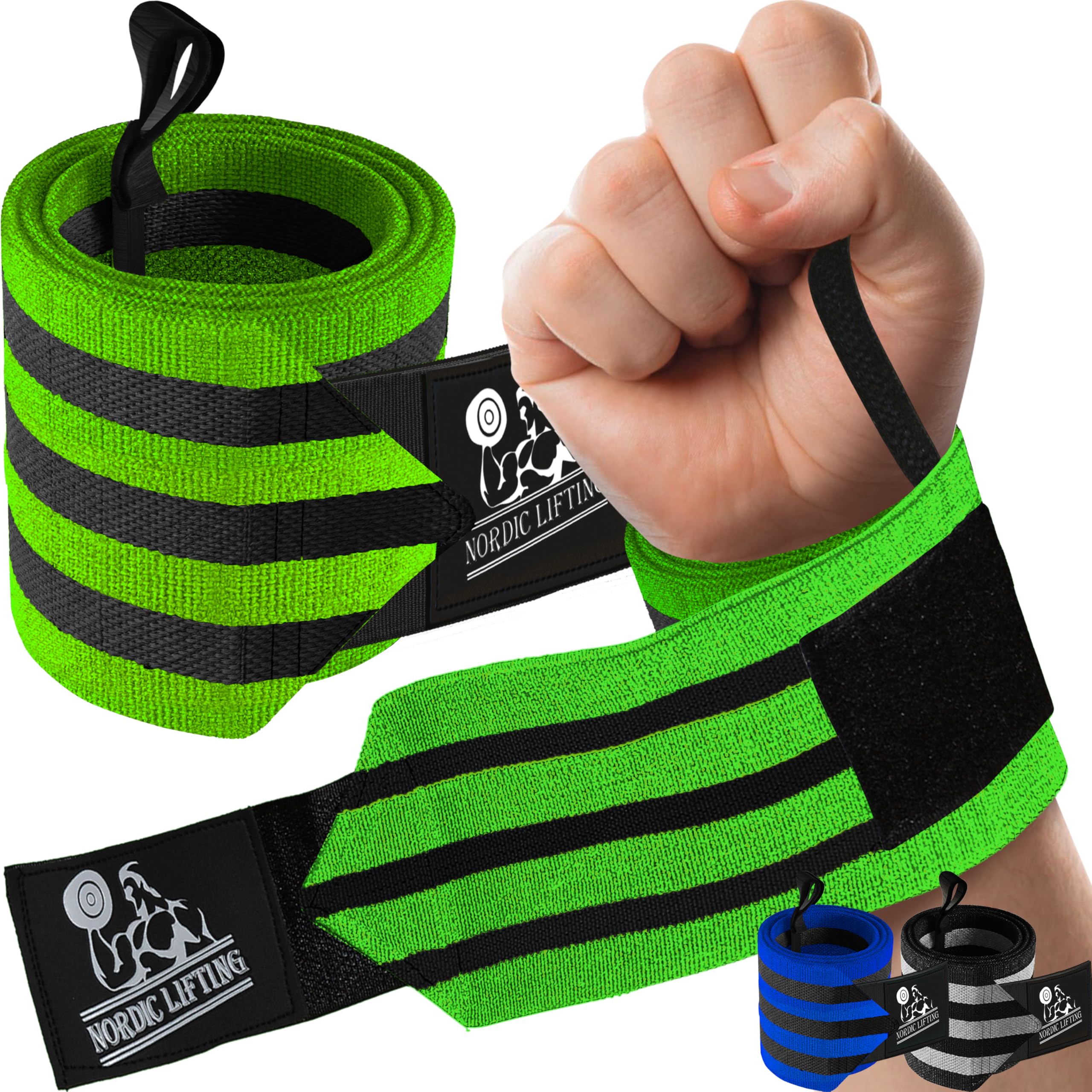 Wrist Wraps Super Heavy Duty (1 Pair/2 Wraps) 24" for Weight Lifting | Powerlifting | Gym | Crossfit - Weightlifting Thumb Loop - Men & Women - by Nordic Lifting™ - 1 Year Warranty (Green)