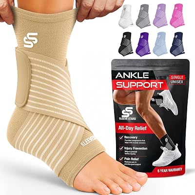 SS Sleeve Stars Ankle Brace Women Men with Removable Strap Beige