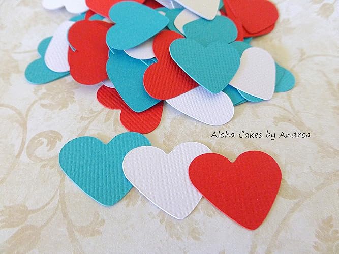 Amazon Com Teal Red And White Baby Shower Heart Confetti 1 Pack