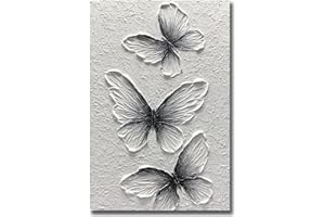 Boiee Art,24x36Inch Handmade Oil Painting Butterfly Wall Art Hand Painted Black and White Canvas Paintings Modern Abstract Home Wall Decorative Art
