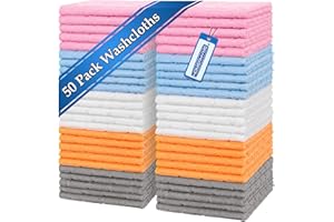 HOMERHYME Microfiber Washcloths, 50 Pack Face Towel, Soft Lint Free Quick Dry Fingertip Washcloth, Bulk Absorbent Multi-Purpose Wash Cloths for Bathroom, Kitchen, Salon, Gym, Hotel, Assorted