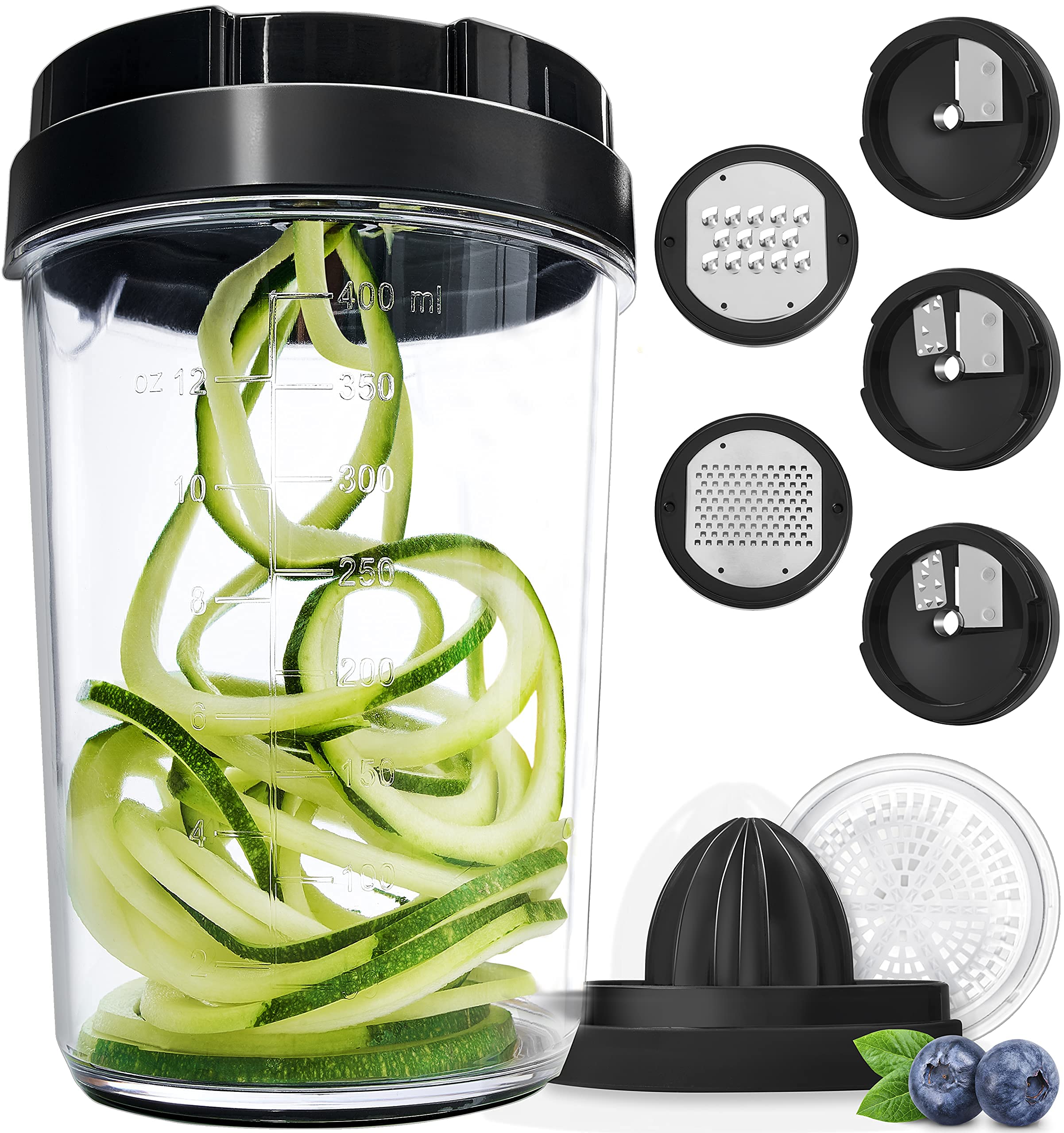 Spiralizer for Vegetables - Vegetable Slicer - Zucchini Courgette Spiralizer Zoodles Noodles Spaghetti Maker - Veggie Veg Carrot Cucumber Slicer Spiral Cutter - Kitchen Tools & Gadgets (8-in-1)