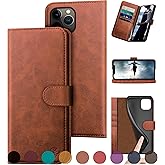 DuckSky for iPhone 11 Pro Genuine Leather Wallet case 【RFID Blocking】【4 Credit Card Holder】【Real Leather】 Flip Folio Book Phone case Protective Cover Women Men for Apple 11Pro case Light Brown