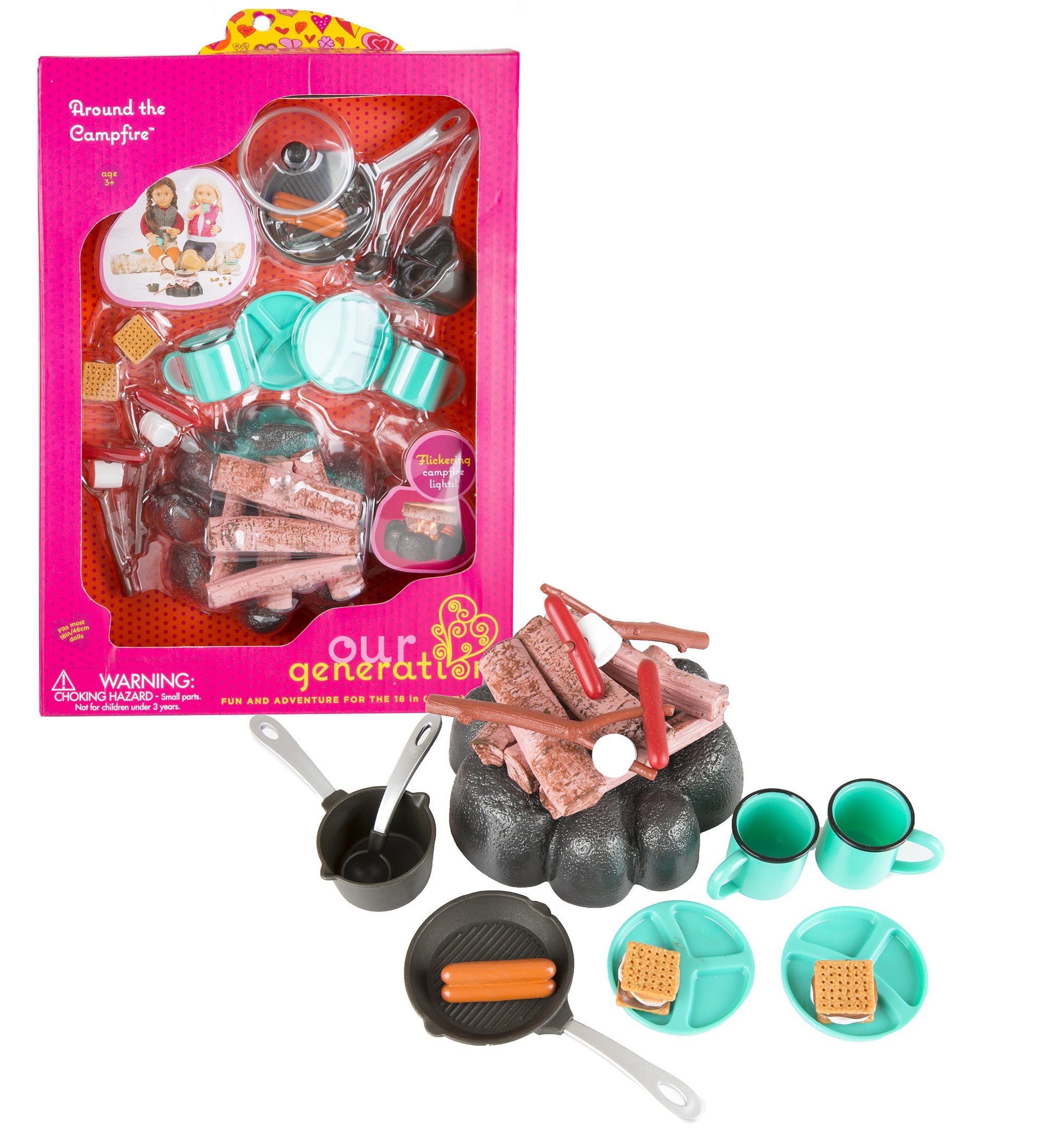 Our Generation - Around The Campfire - Camping Set - S'mores & Light-Up Campfire - 18-Inch Doll Accessories - Pretend Play - Toy for Kids 3 Years +