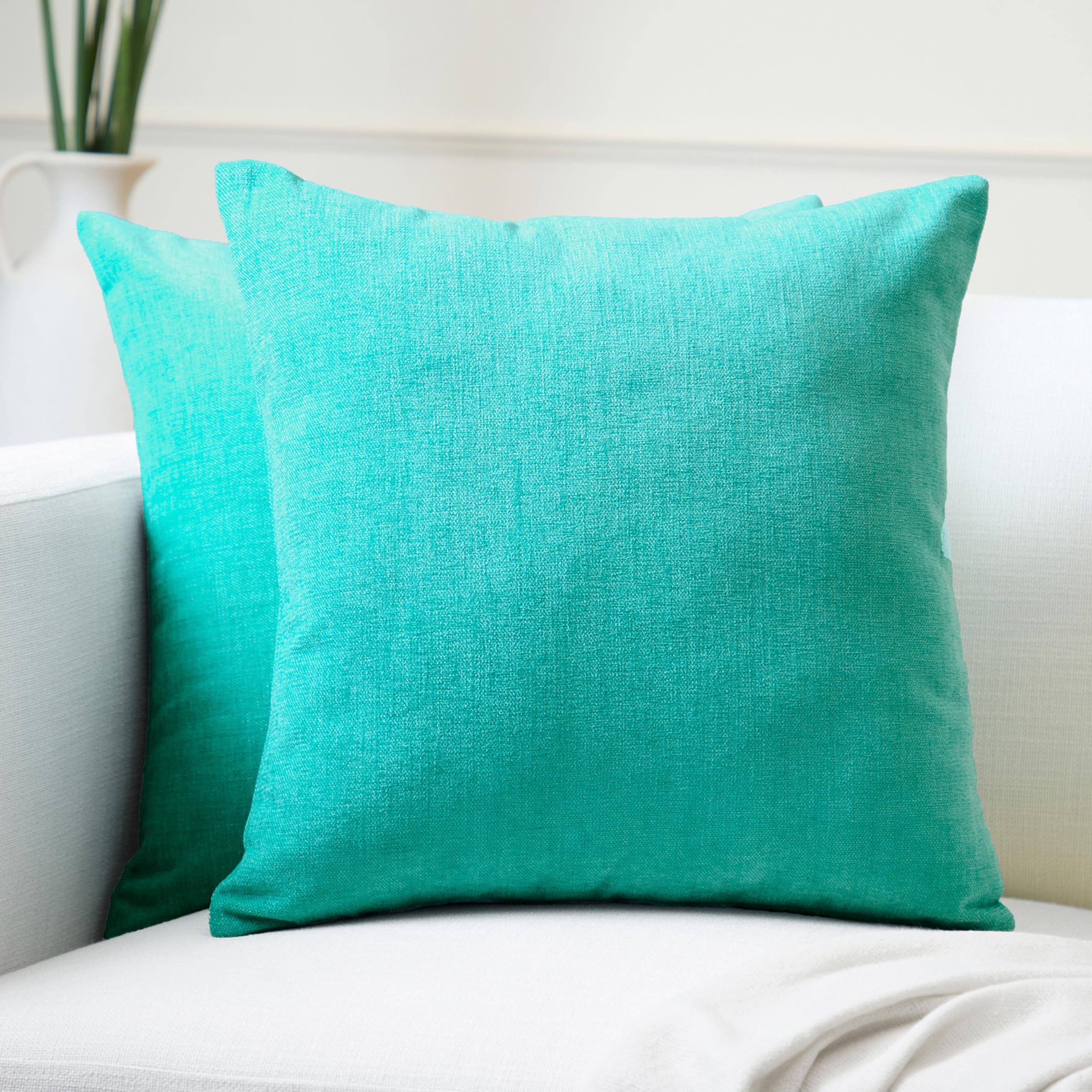 Encasa XO Christmas Chenille Cushion Covers Set of 2 | Turq - (20"x20") (50x50 cm) | Decorative Accent Square Throw Pillow Cases For Couch, Home Decor, Sofa